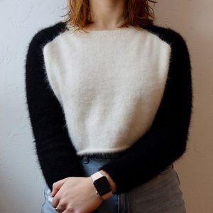 Forever 21 Black and White Cropped Fuzzy Sweater